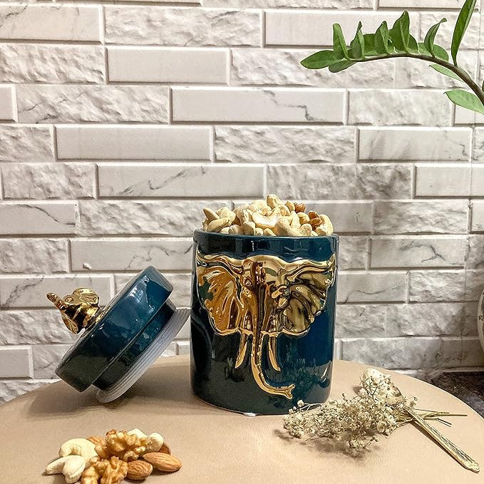 Mixed Ceramic Elephant Jar With Airtight Lid