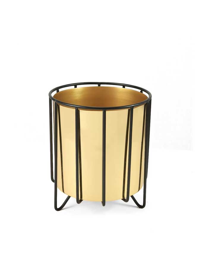 Gold Pot Metal Planter with Stand