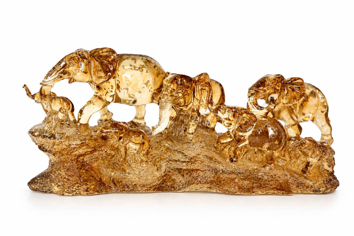 Golden Elephant Family Decorative Showpiece