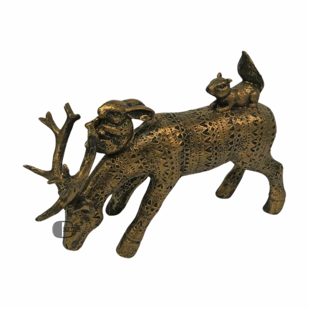 Graceful deer statue in antique gold finish, perfect for classic home decor