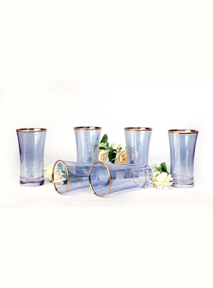 Elegant blue luster glasses with gold trim by Mirana Decoor