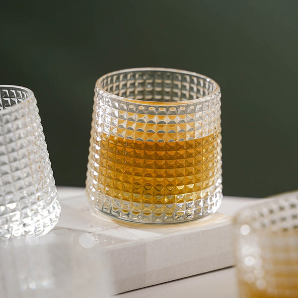 Whiskey glasses with bold, faceted texture