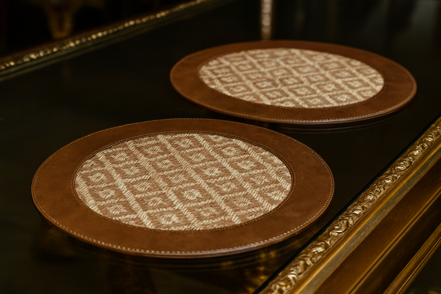 Compact Round Leather Dining Mats Set of 2