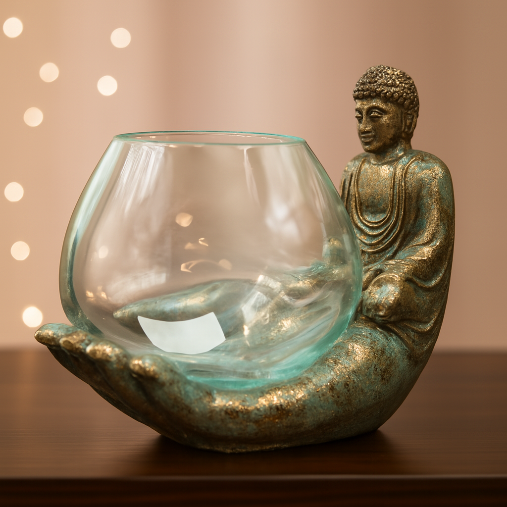 Buddha Hand Holding Hand-Blown Glass Bowl