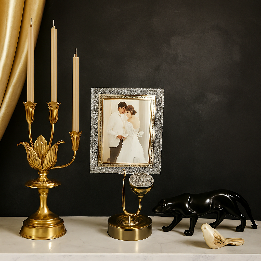 Crystal & Gold Photo Frame – Elegant Tabletop Picture Frame (5x7 inch)
