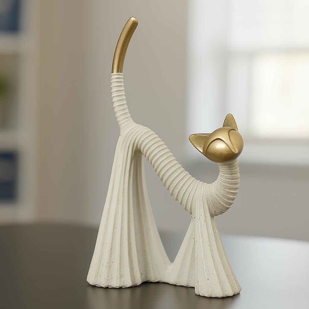 Elegant Golden Cat Family Figurines
