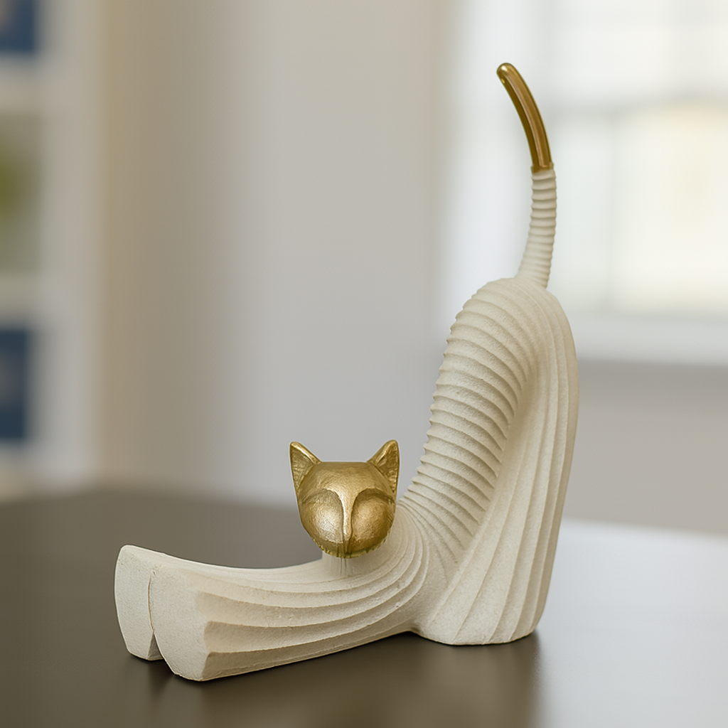 Elegant Golden Cat Family Figurines