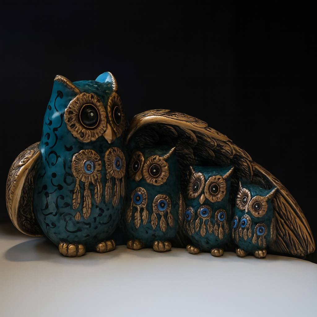Family of Owls on Branch Figurine