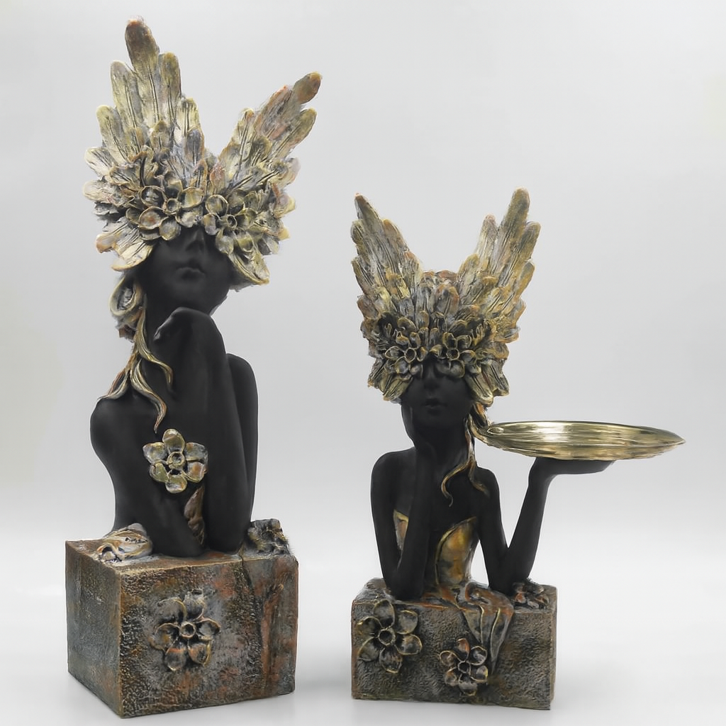 Black and Gold Angel/Fairy Lady Statues