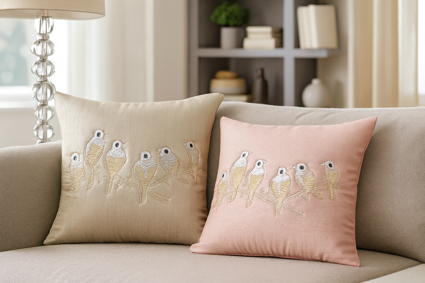 Embroidered Birds Pillow Cover - pack of 5