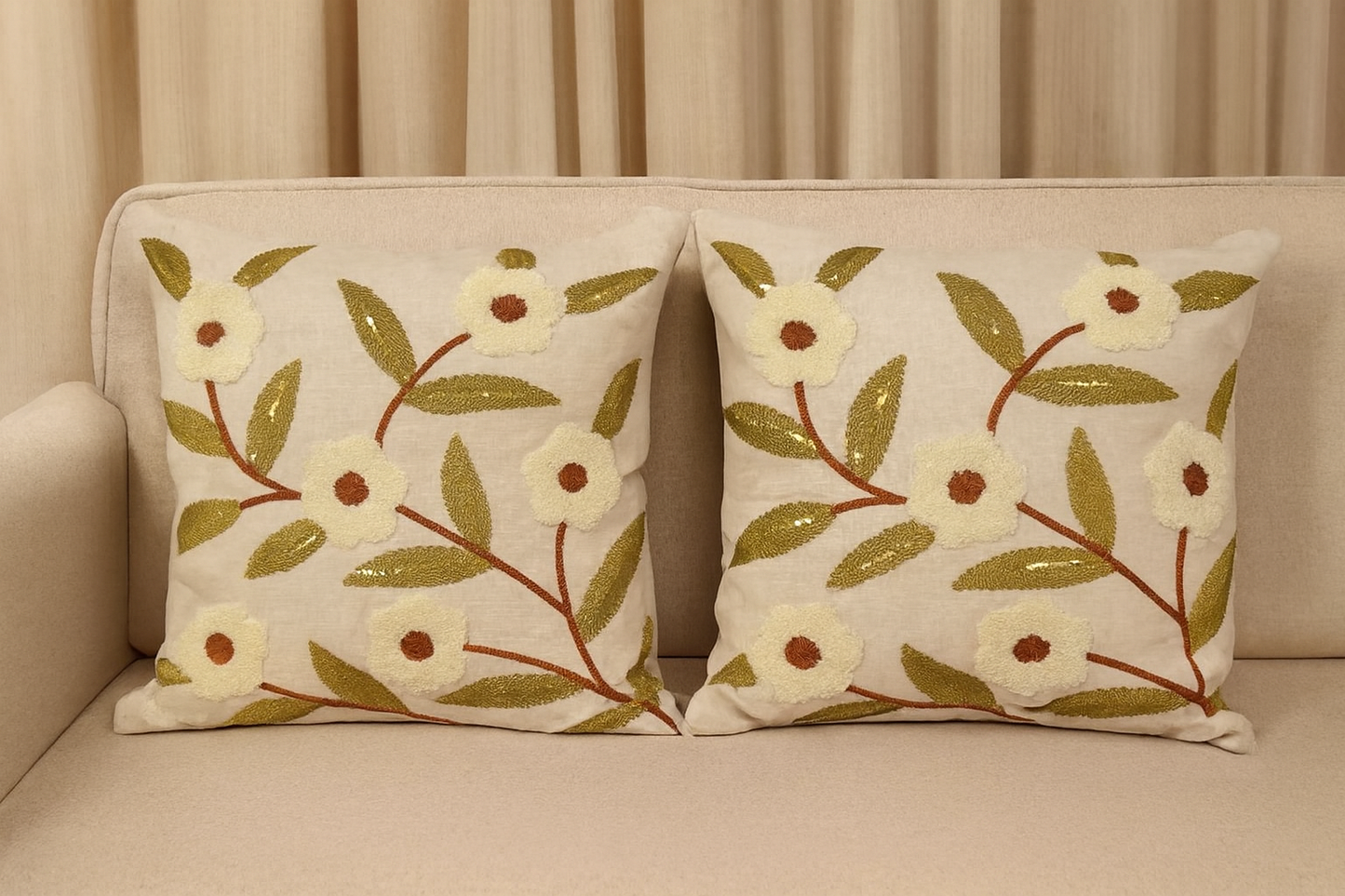 Floral Branch Embroidered Cushion Cover Set of 5