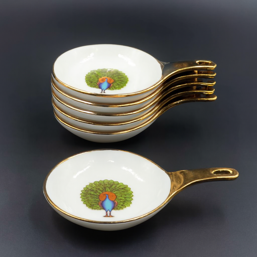 Premium Ceramic Spoon Set – Gold Handle | Set of 6