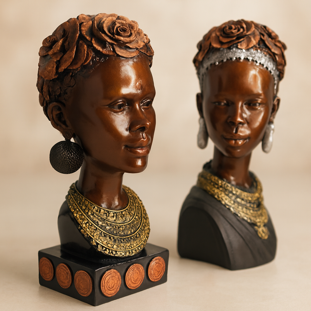 Royal African Lady Bust Showpiece Set
