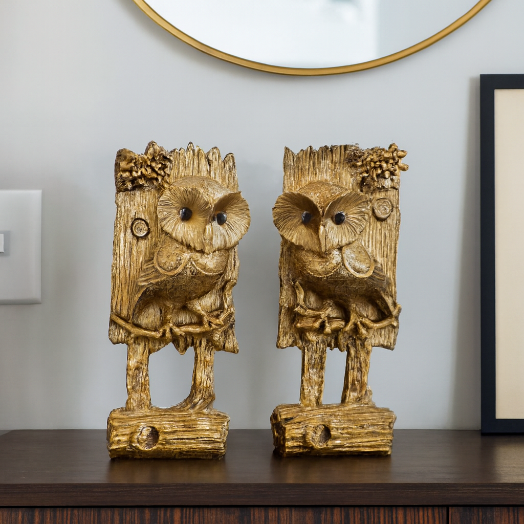 Set of 2 Royal Golden Owl Figurines