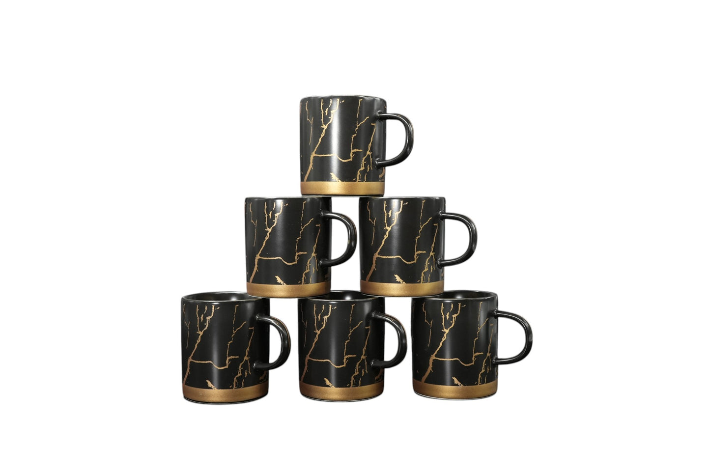 Luxury Grey & Gold Marble Ceramic Mug Set – 6 Pcs
