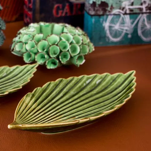 Green Leaf Ceramic Table Centerpiece
