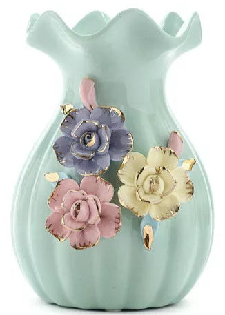 Sky Blue Floral Ceramic Vase