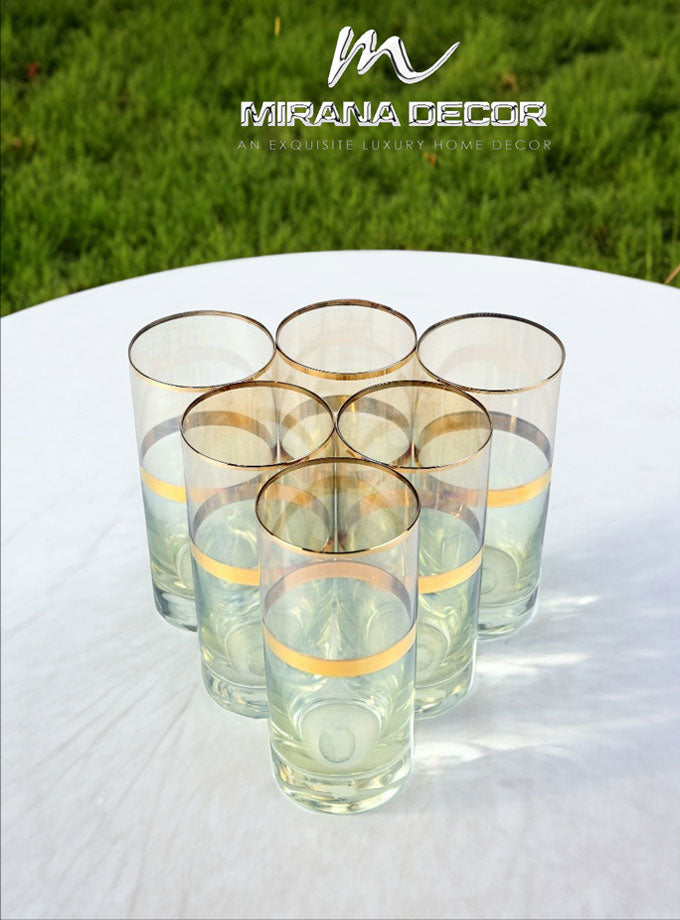 Stylish 320ml green and gold long drink glasses
