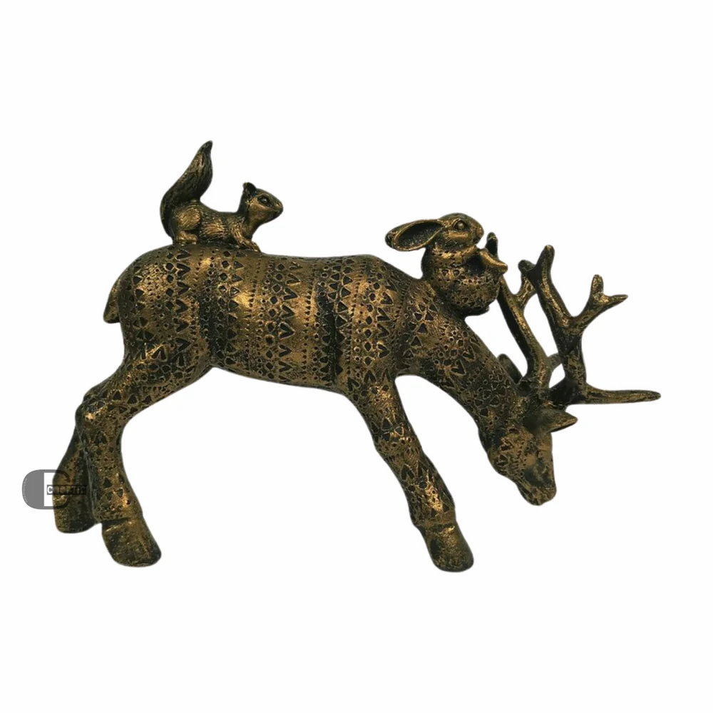 Stylish deer showpiece in a rich antique gold tone, ideal for festive or everyday decor