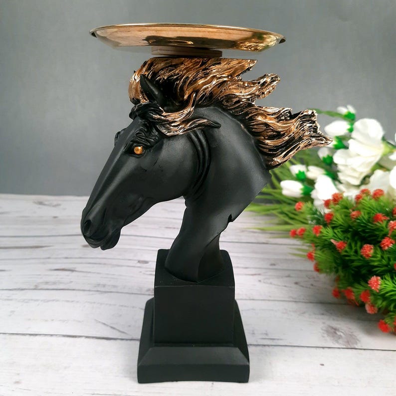 Horse-shaped statue with a functional, removable tray for home decor