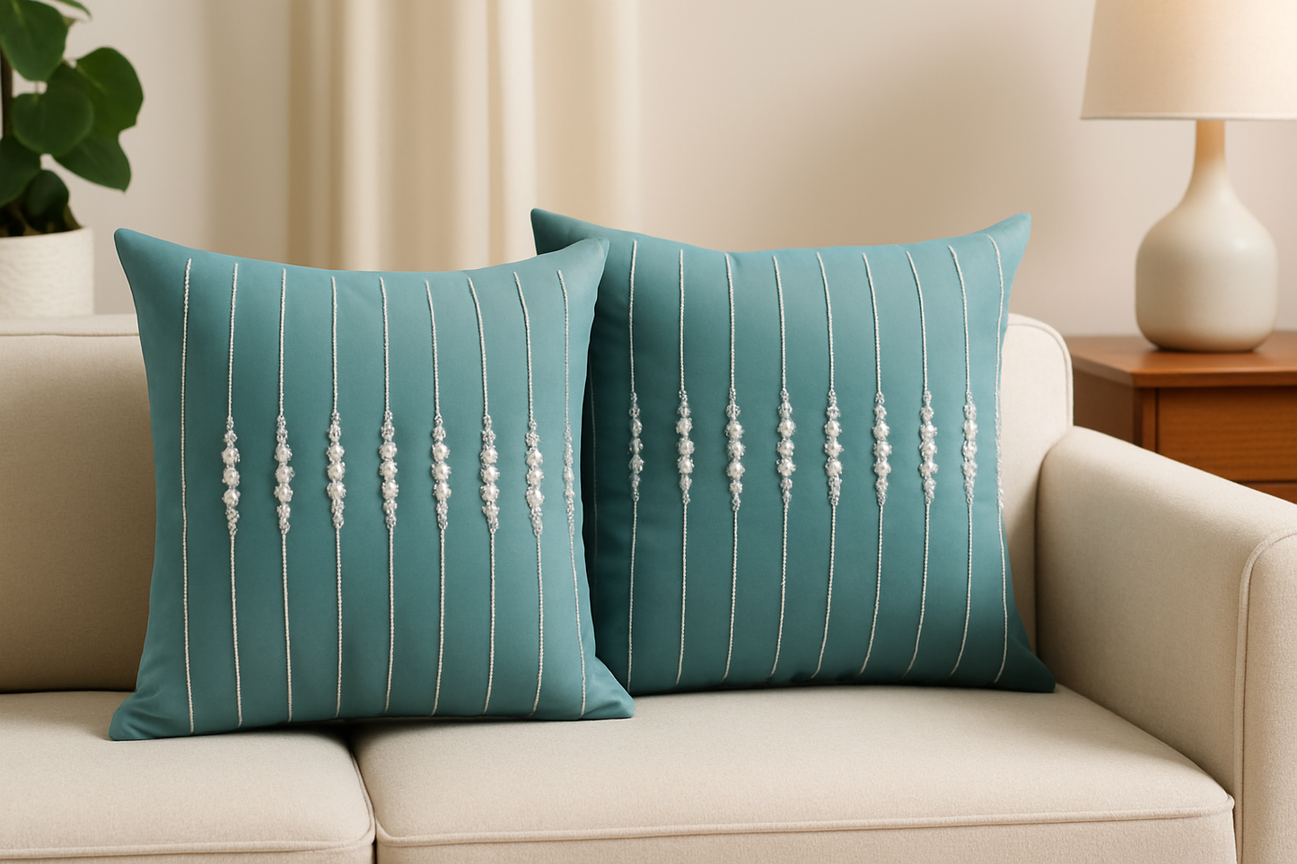 Elegant Cushion Covers with Pearl Detailing
