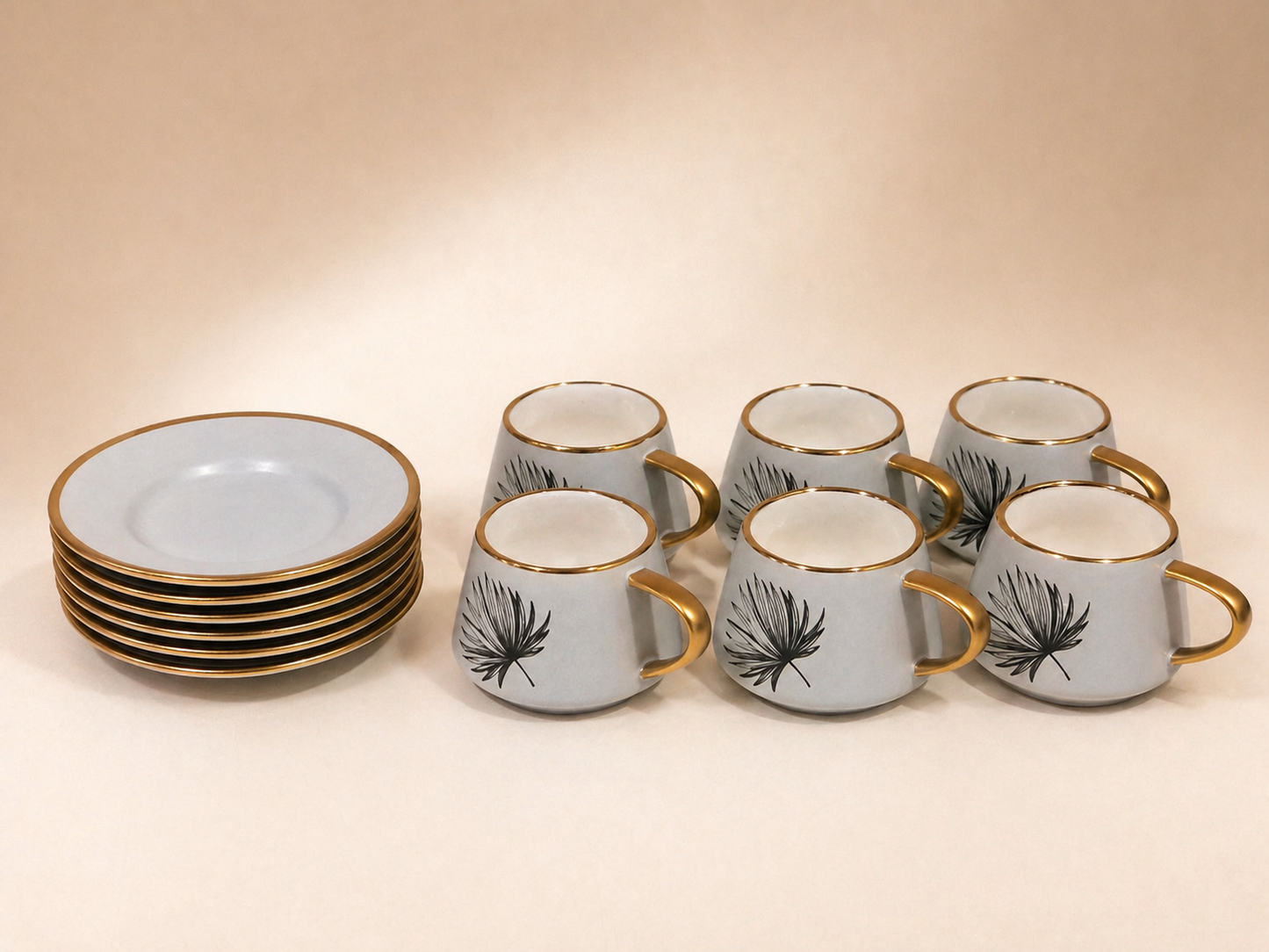 Leaf Ceramic Tea Cup & Saucer Set with Gold Accents