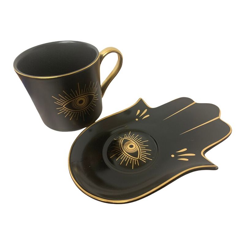 Evil Eye Ceramic Cup & Hamsa Hand Plate