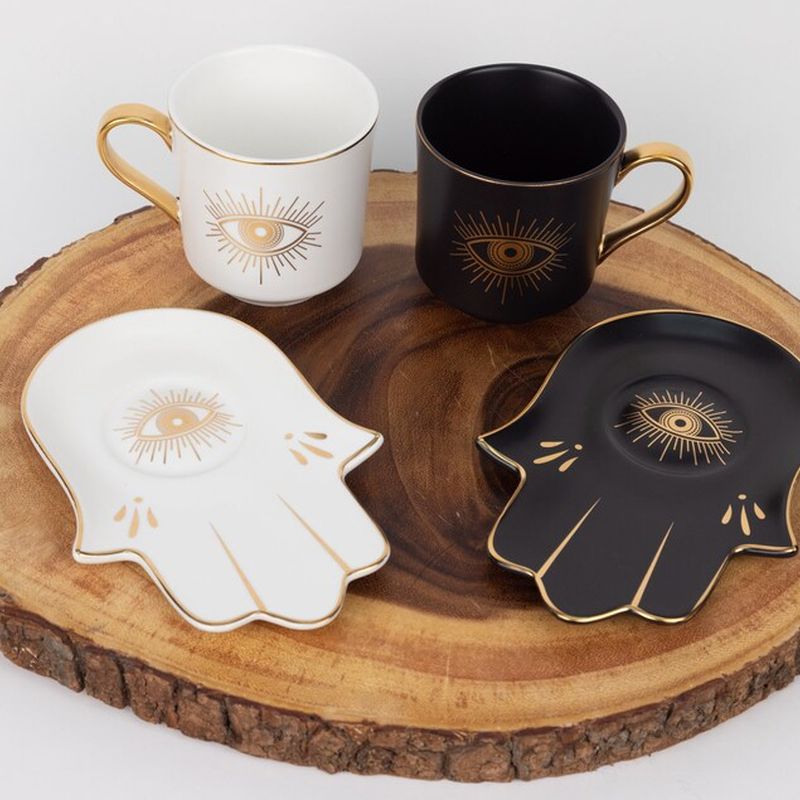 Evil Eye Ceramic Cup & Hamsa Hand Plate