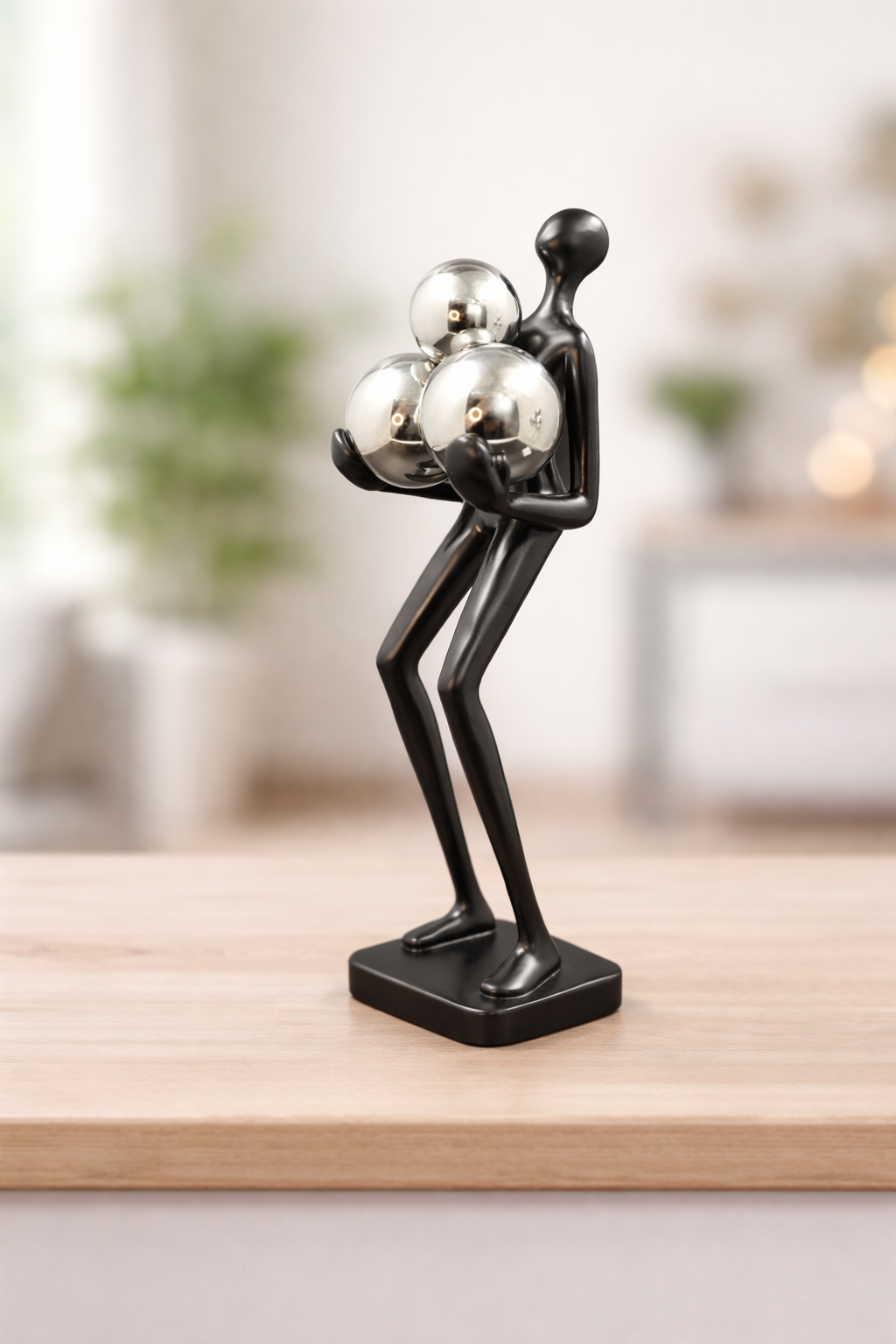 Modern Abstract Human Figurine with Metallic Orbs