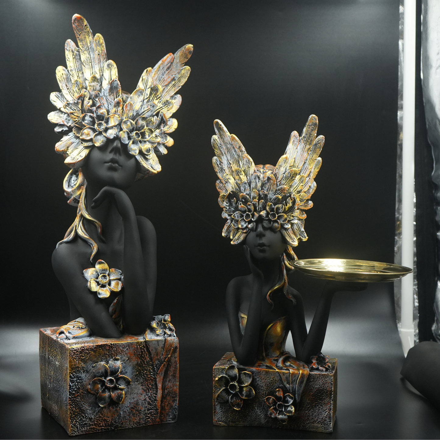 Black and Gold Angel/Fairy Lady Statues