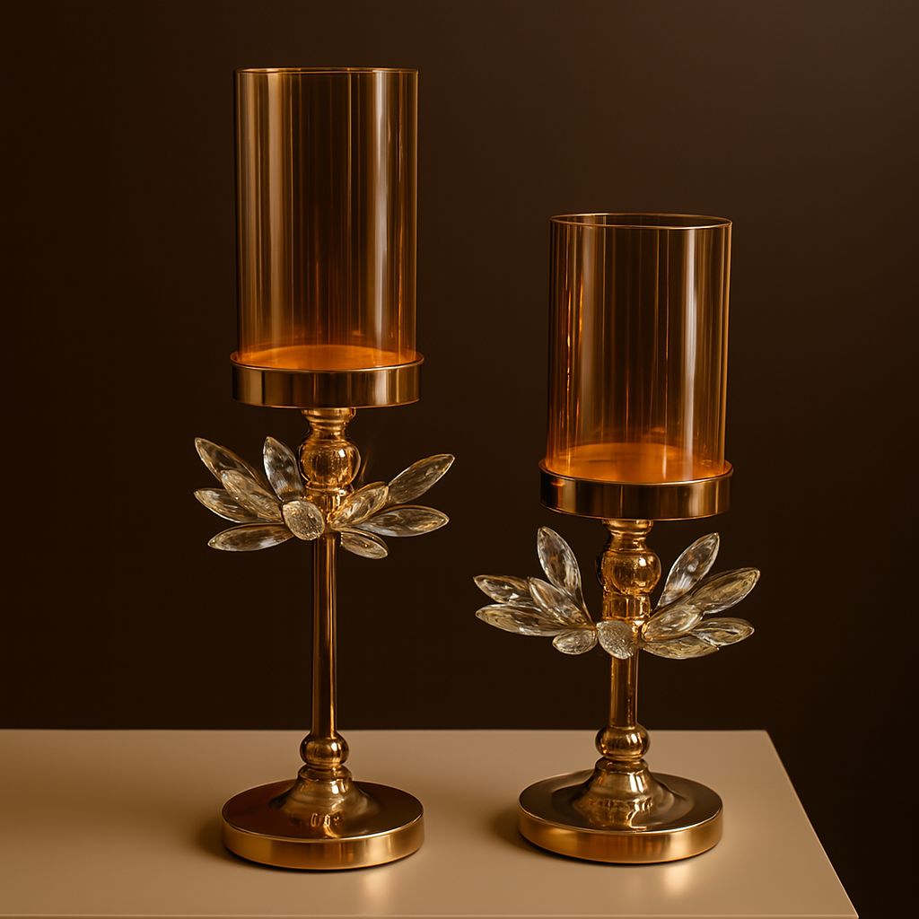 Golden Crystal Lotus Candle Holders