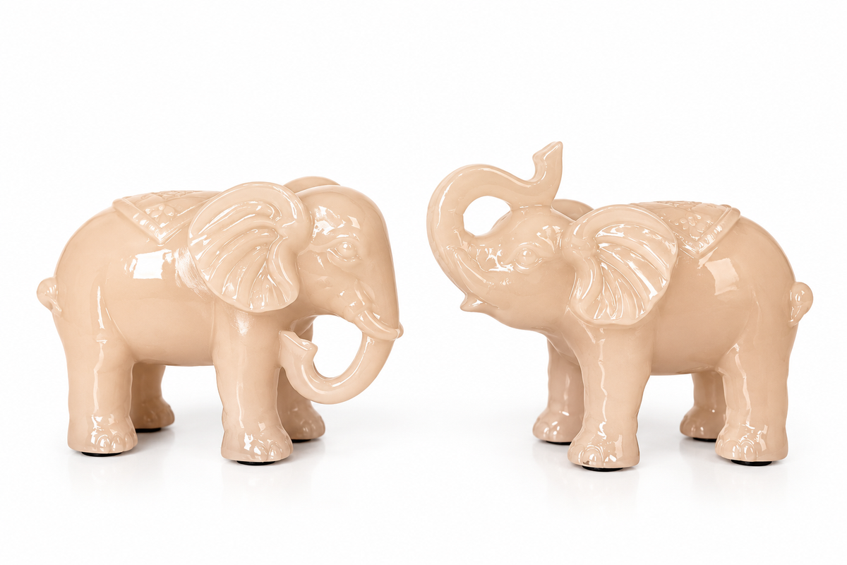 Luxury Blush Beige Small Elephant Pair Decorative Showpiece