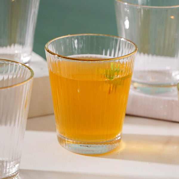 Ribbed 250ml glasses with gold rims, set of six