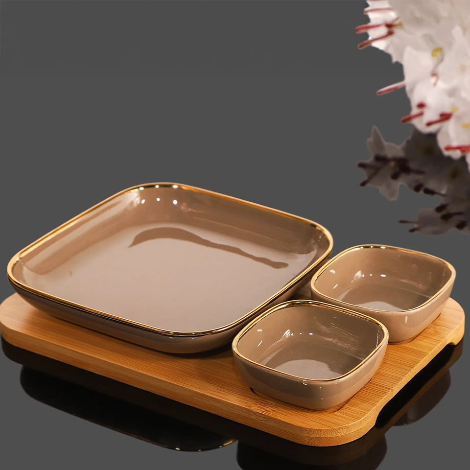 Luxury Ceramic Dinnerware Set – Golden Rim (3-Piece Set)