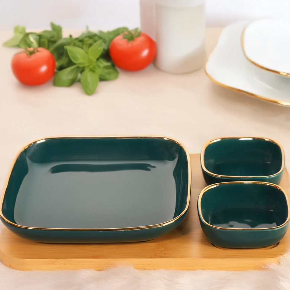 Luxury Ceramic Dinnerware Set – Golden Rim (3-Piece Set)