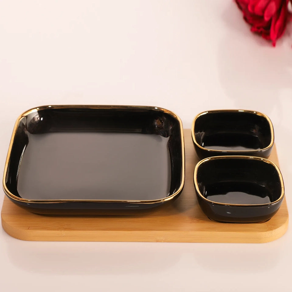 Luxury Ceramic Dinnerware Set – Golden Rim (3-Piece Set)