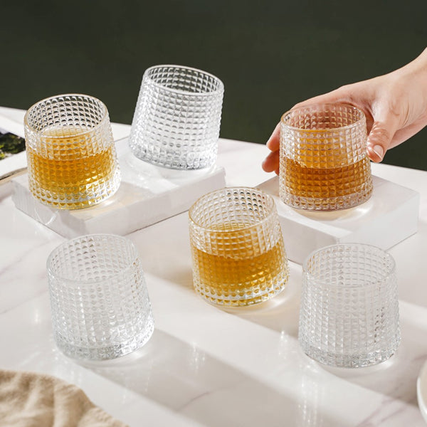 Set of six vintage-inspired whiskey glasses