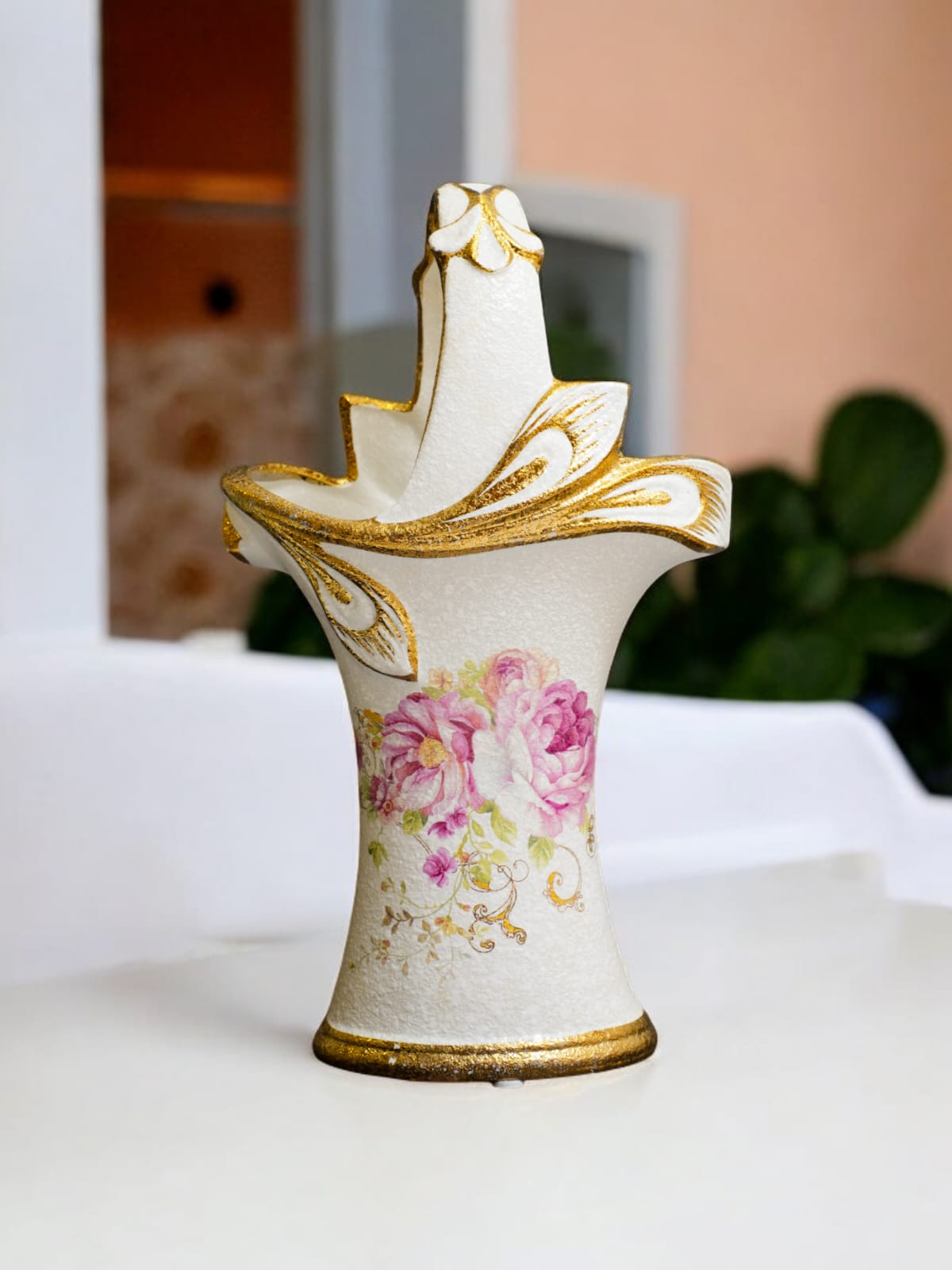 Floral Ceramic Cutlery Holder with Gold Detailing
