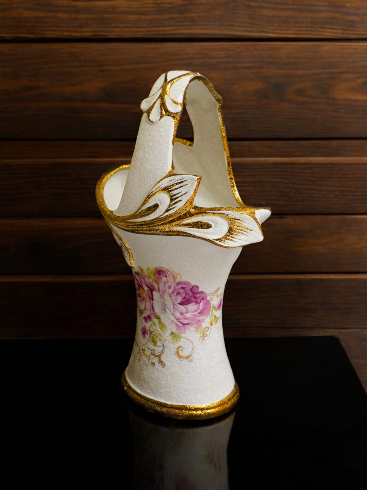 Floral Ceramic Cutlery Holder with Gold Detailing