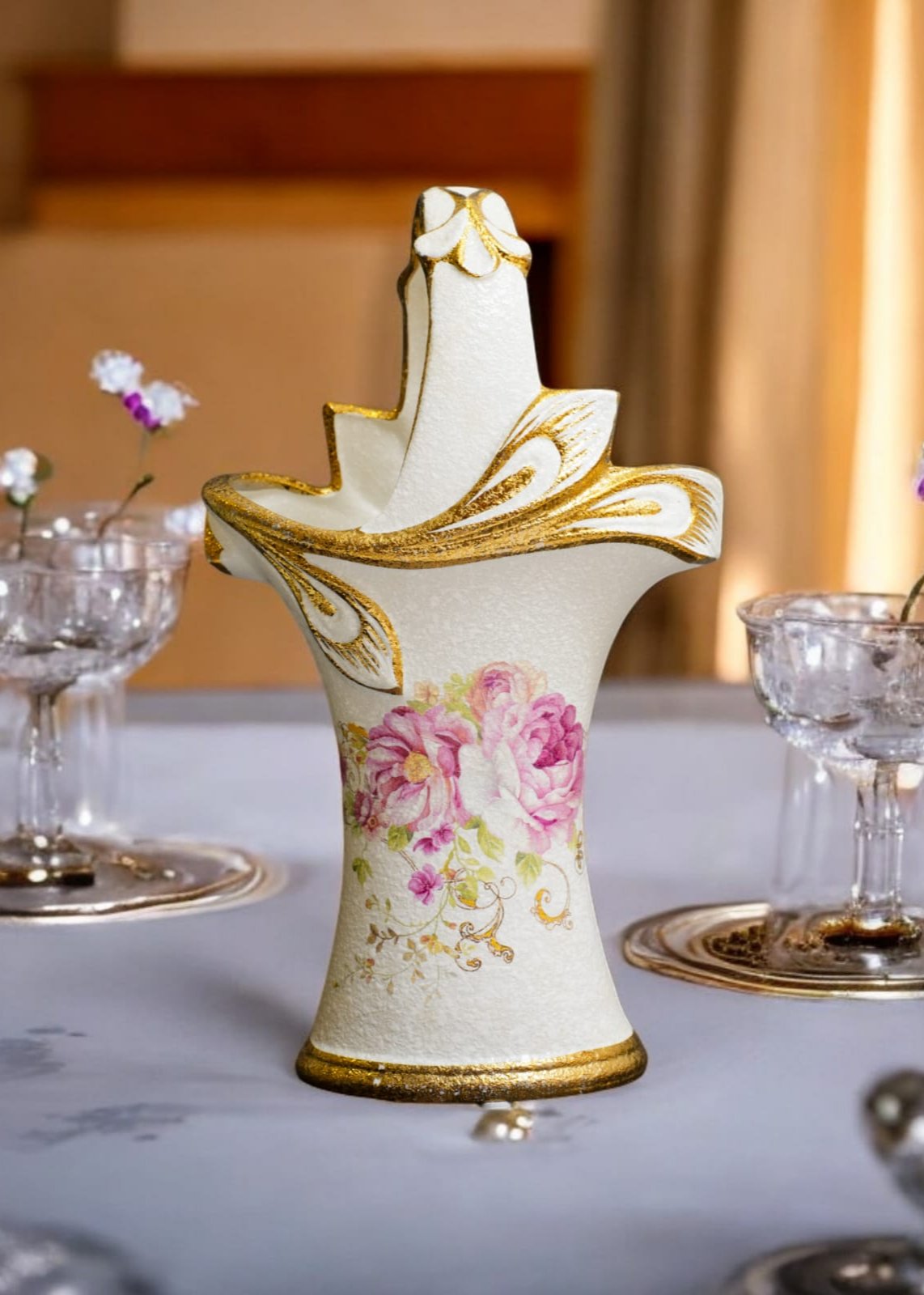 Floral Ceramic Cutlery Holder with Gold Detailing