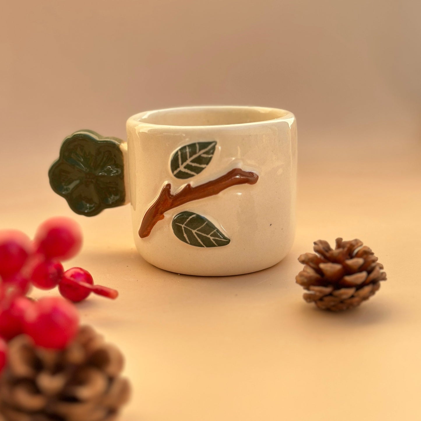 Floral Handle Espresso Mug - Green