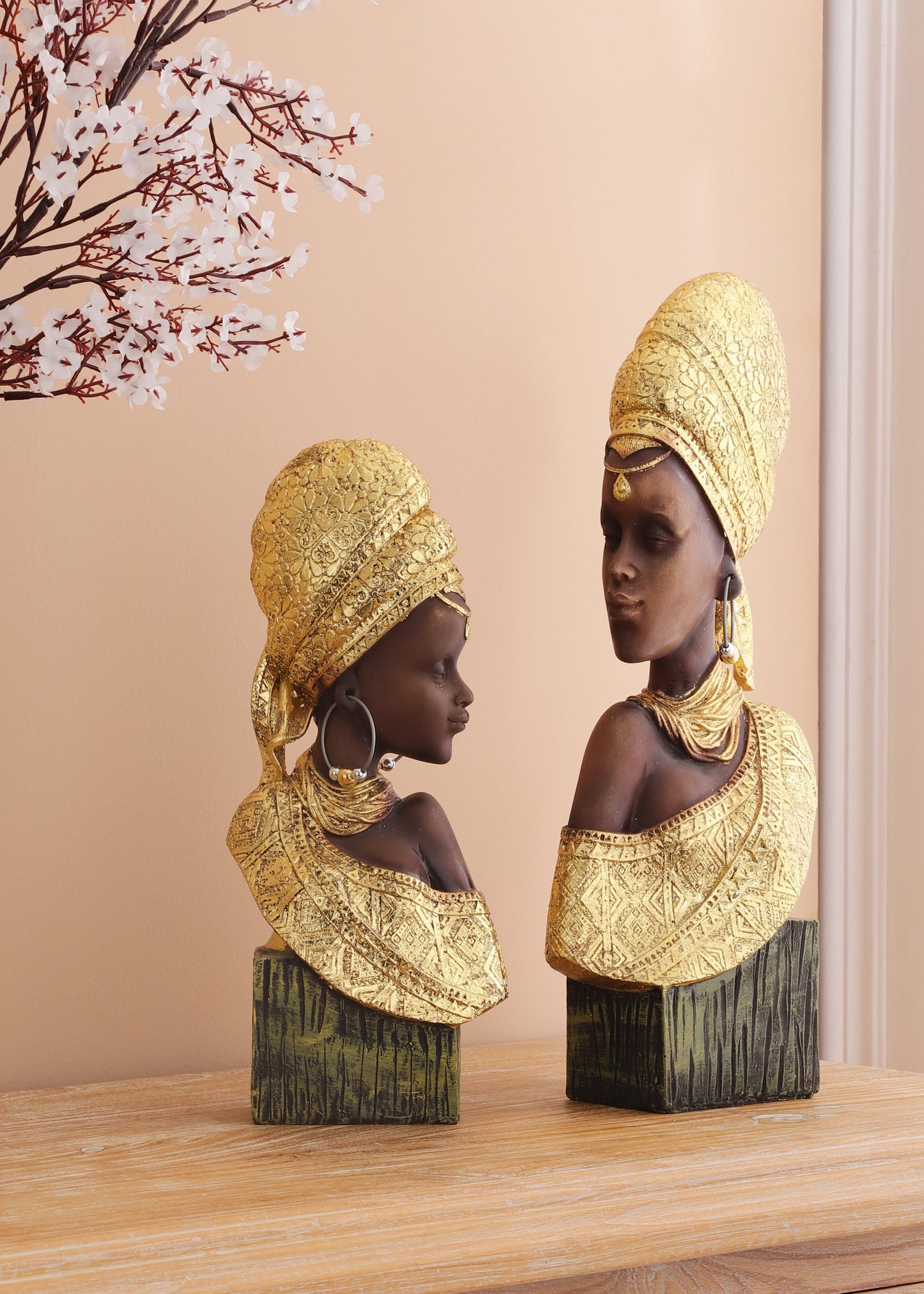African Women Statue - Set of 2 (Gold)