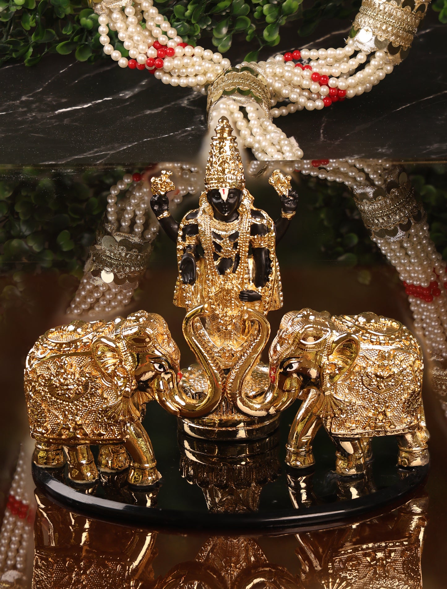 Golden Vishnu with Elephants Prosperity Idol