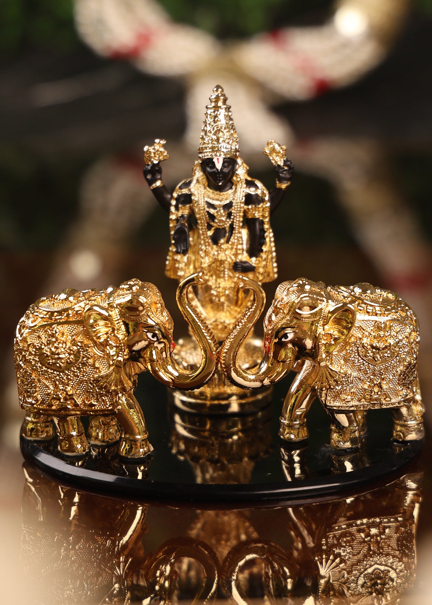 Golden Vishnu with Elephants Prosperity Idol