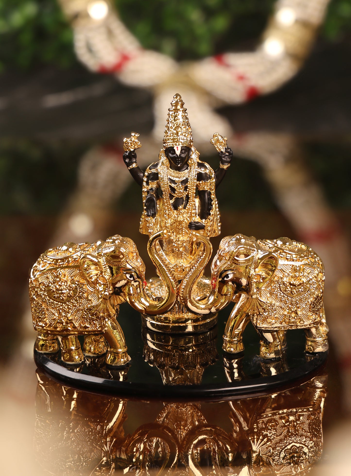 Golden Vishnu with Elephants Prosperity Idol