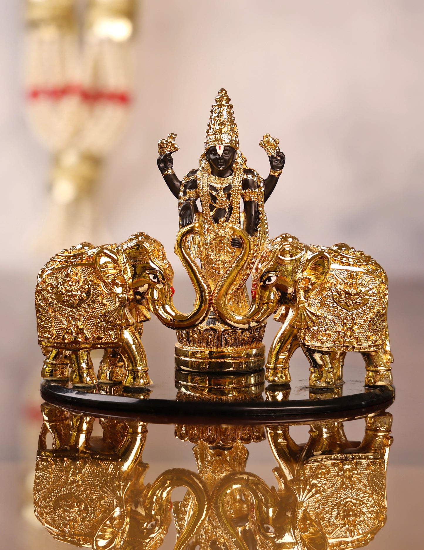 Golden Vishnu with Elephants Prosperity Idol