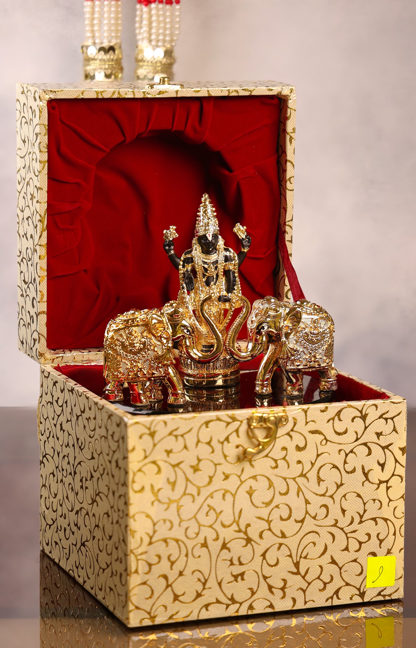 Golden Vishnu with Elephants Prosperity Idol