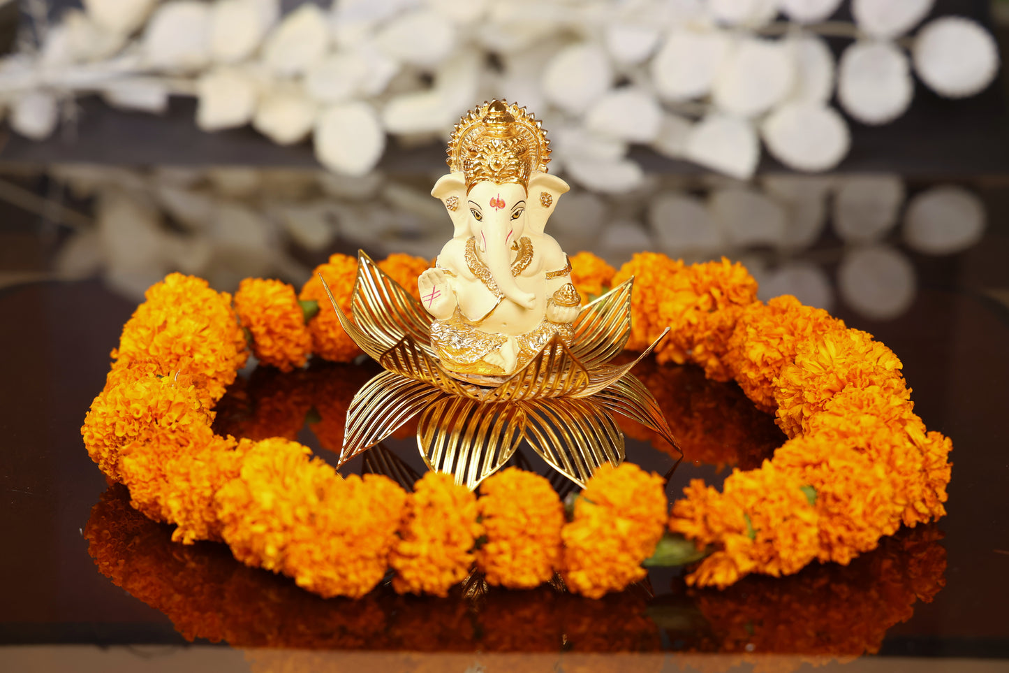 Divine Golden Lotus Ganesha Idol