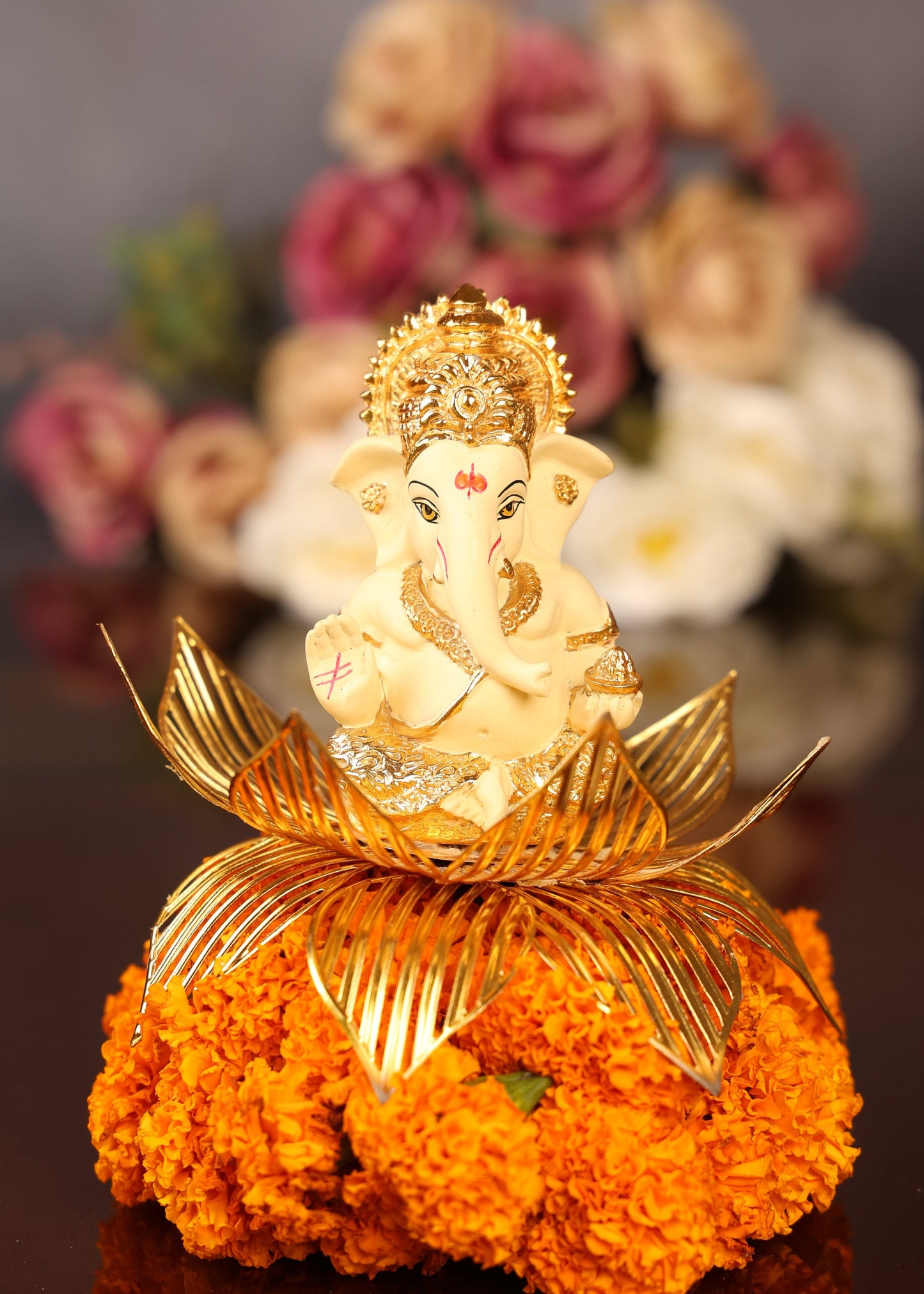 Divine Golden Lotus Ganesha Idol