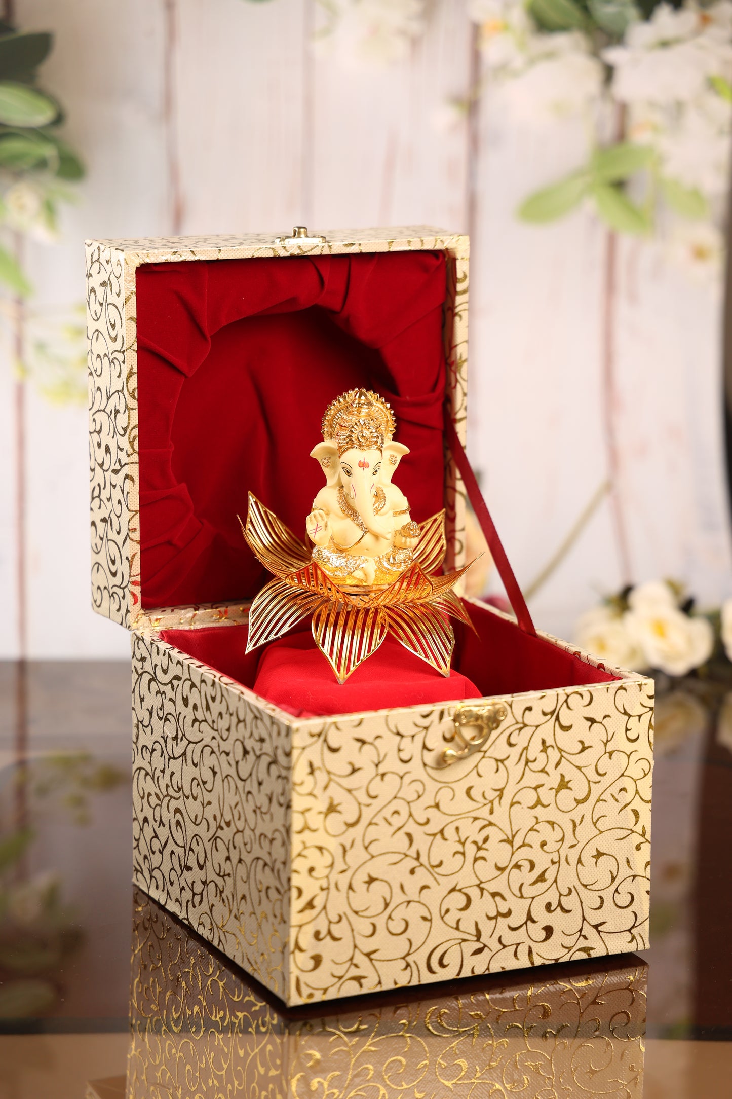 Divine Golden Lotus Ganesha Idol
